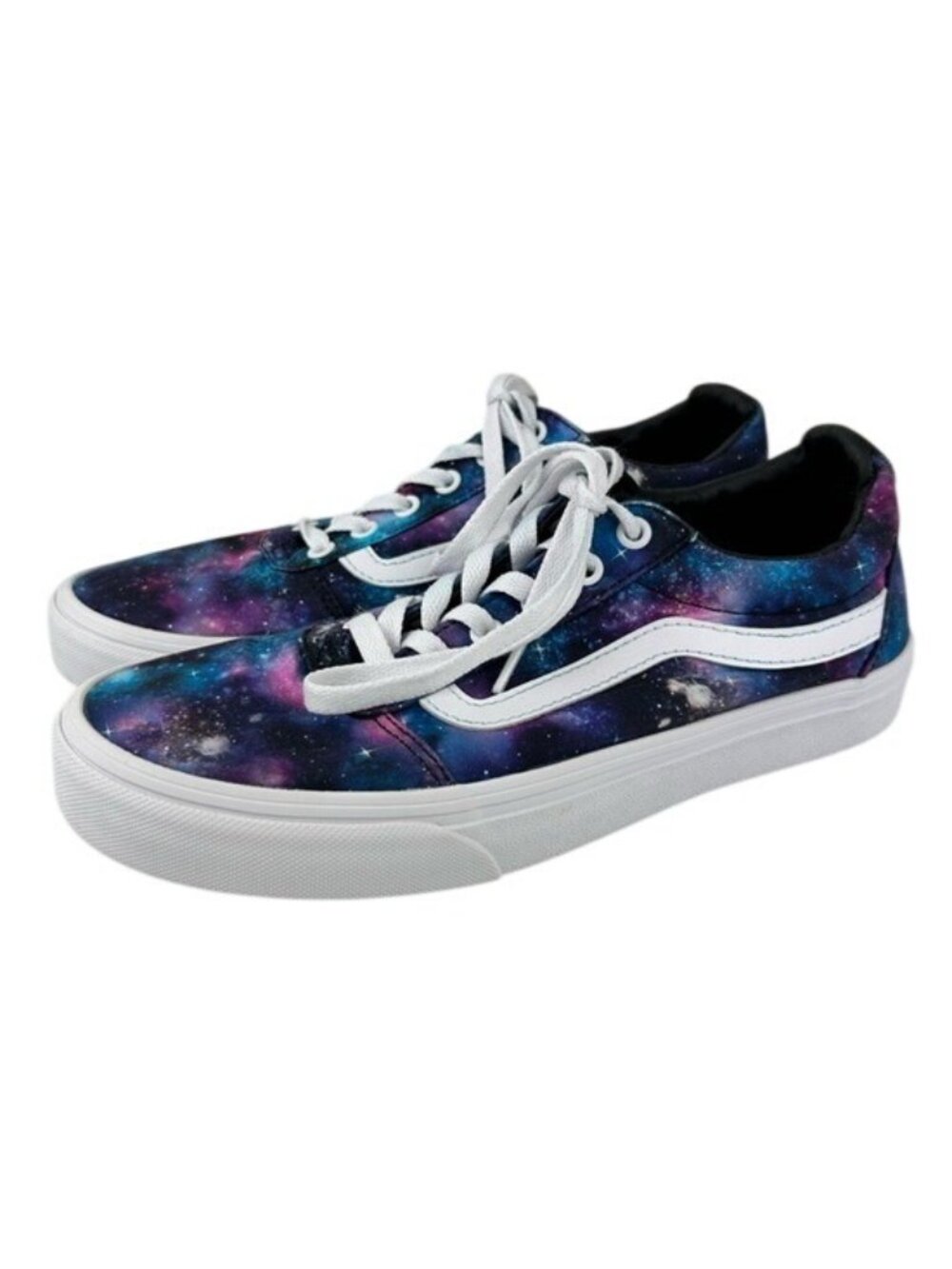 VANS Galaxy Star Print Canvas Skate Sneakers White Stripe Purple Pink Sz 9